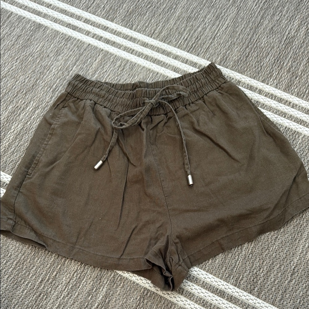 Zara Olive Green Brownish Linen Drawstring Shorts Small